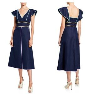 Kate Spade Navy Linen Contrast Trim Dress